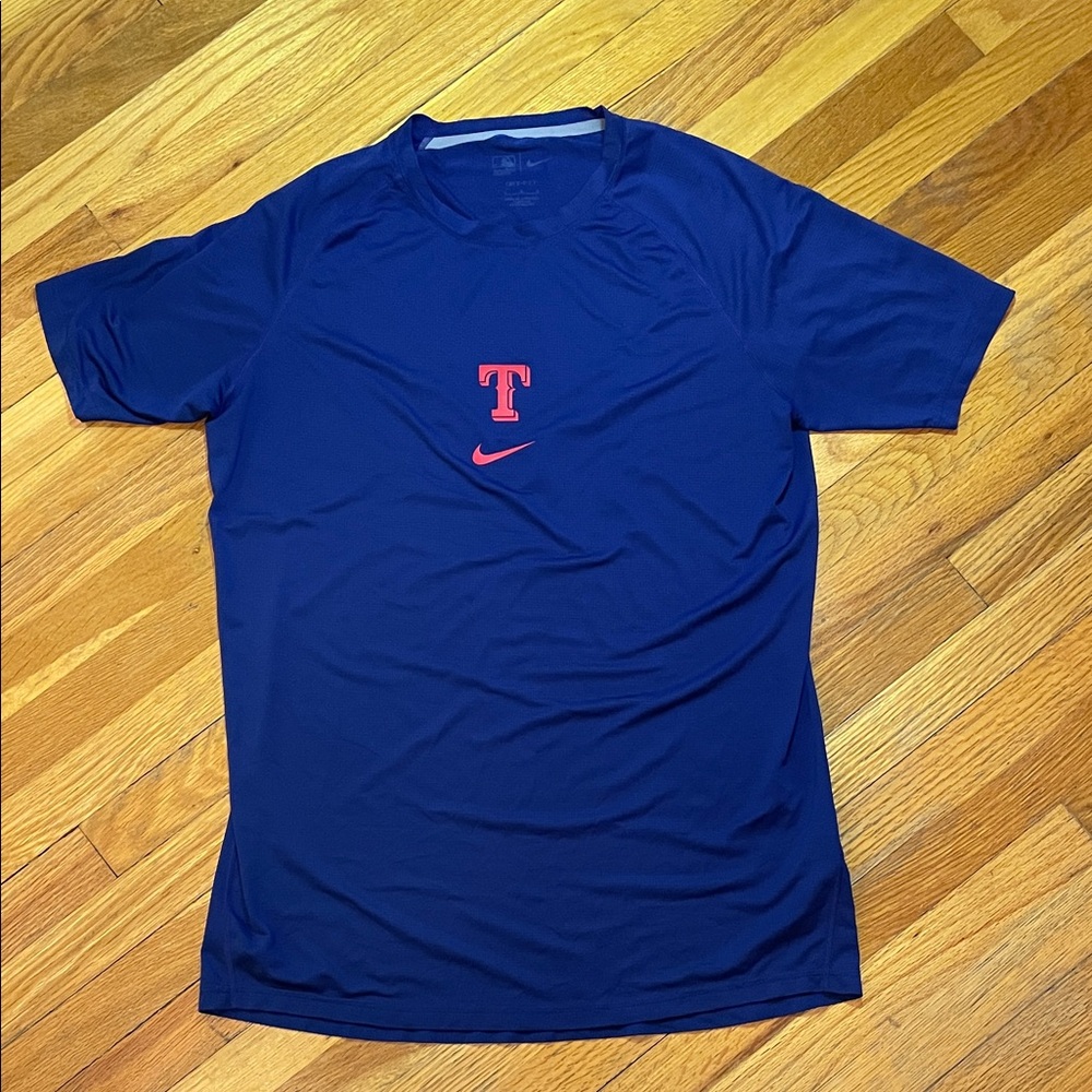 MLB NIKE Texans Rangers Dri-fit Men's Blue Shirt with Red Logos Baseball